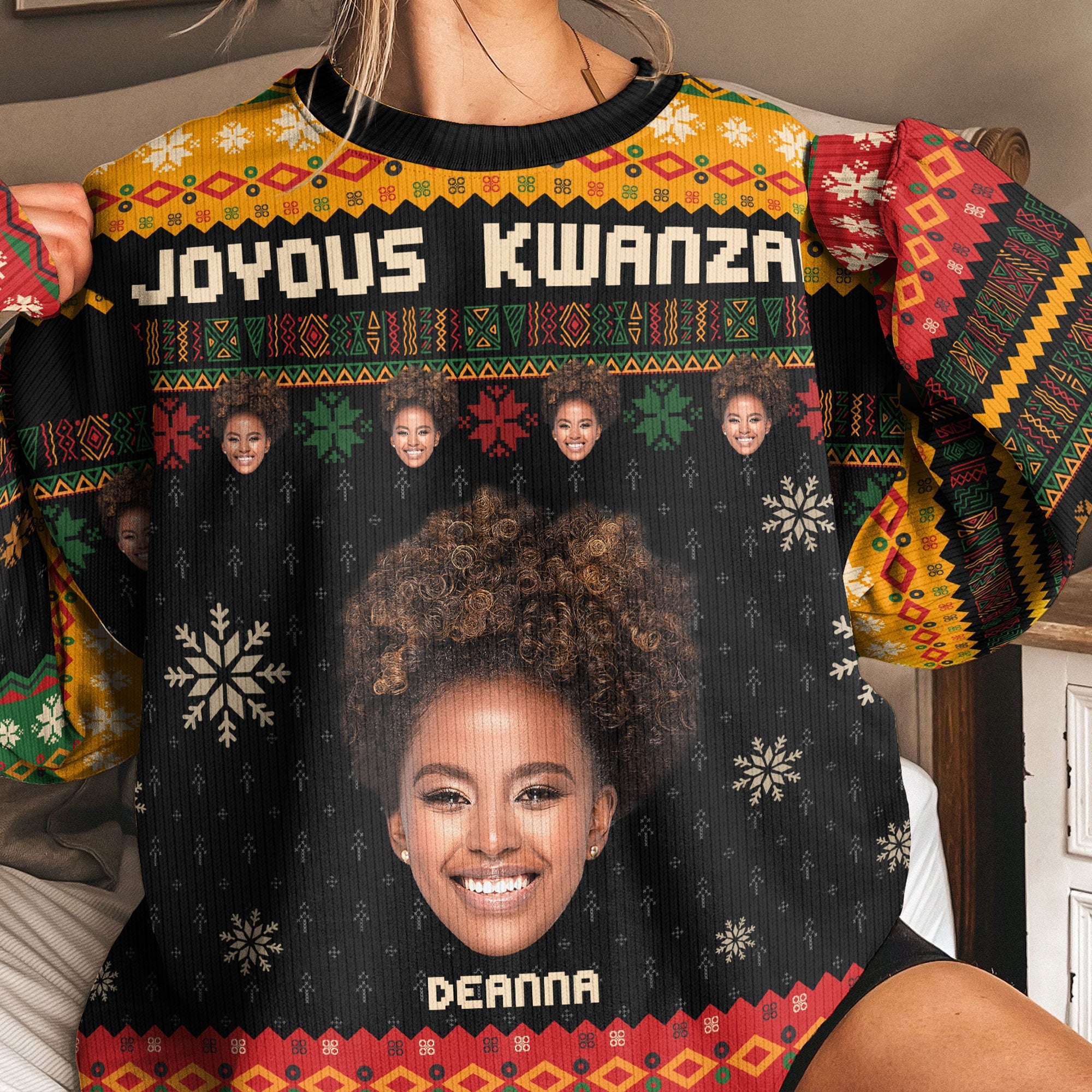 Joyous Kwanzaa - Personalized Photo Ugly Sweater - Image 3