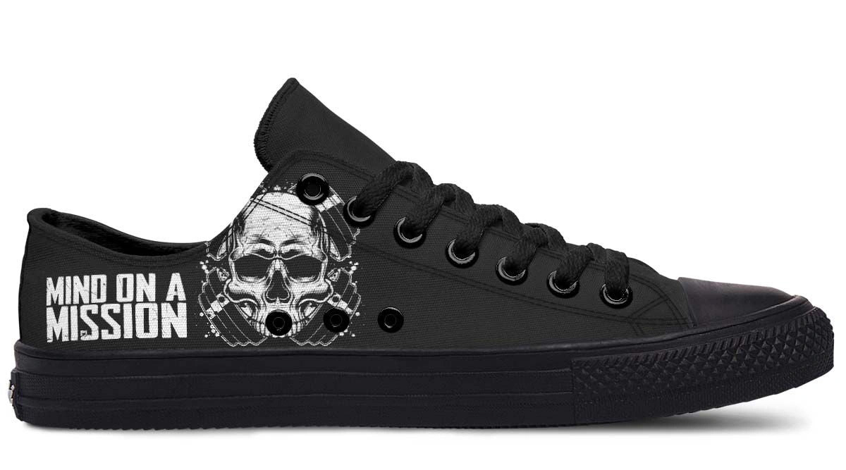 Mind On The Mission Skull Black Low-Top Sneakers - Tactical Edgy Style - Image 3