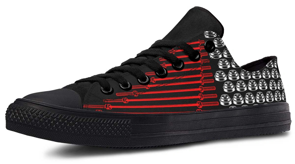 Barbell Pattern Black Low-Top Sneakers - Fitness & Weightlifting Print