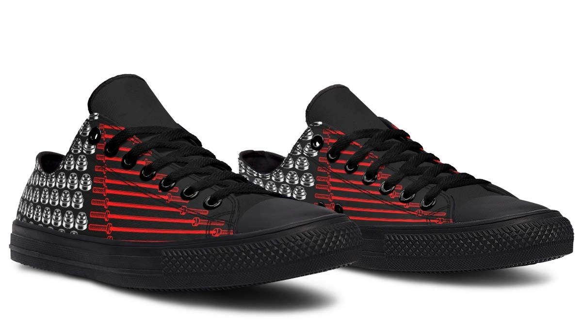 Barbell Pattern Black Low-Top Sneakers - Fitness & Weightlifting Print - Image 3