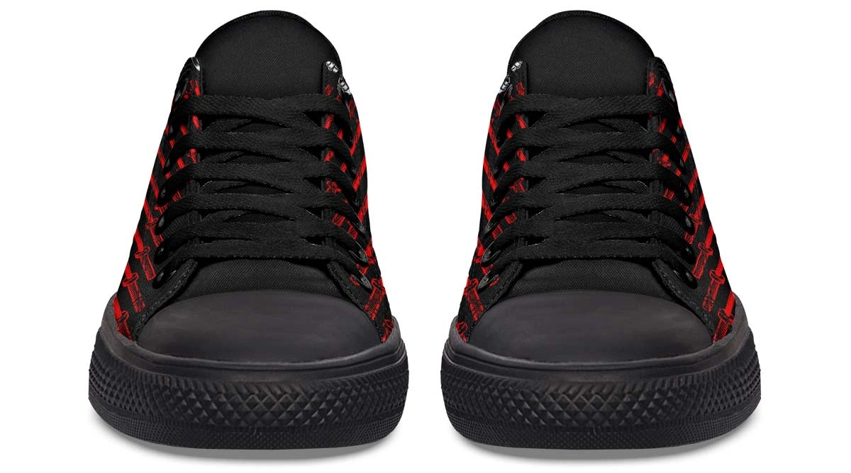 Barbell Pattern Black Low-Top Sneakers - Fitness & Weightlifting Print - Image 4