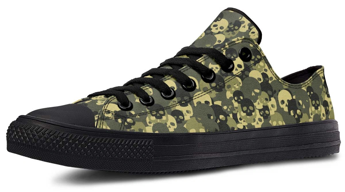 Camo Skull Pattern Black Low-Top Sneakers - Edgy Urban Streetwear