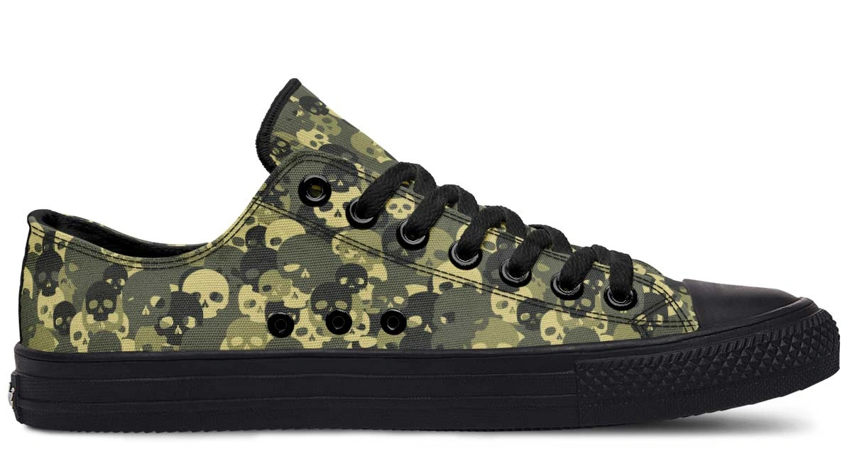 Camo Skull Pattern Black Low-Top Sneakers - Edgy Urban Streetwear - Image 2