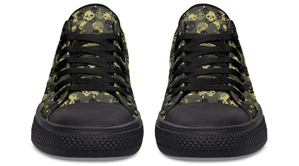 Camo Skull Pattern Black Low-Top Sneakers - Edgy Urban Streetwear - Image 4