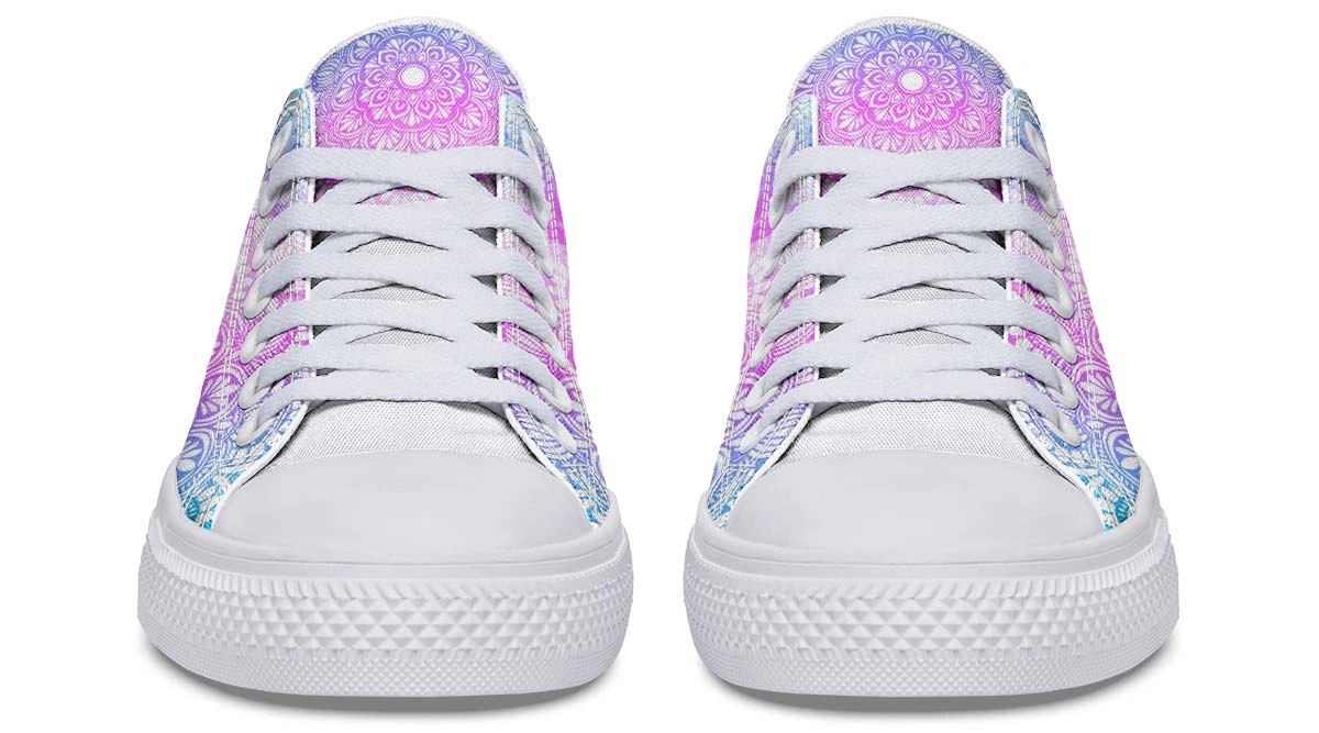 Mandala Skull Print White Low-Top Fashion Sneakers - Image 4