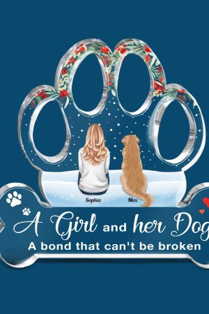 A Girl, Woman, Boy, Man & Dogs A Bond That Can'T Be Broken - Personalized Custom Shaped Acrylic Plaque - Christmas, Loving Gift For Dog Owner, Dog Lover, Dog Mom, Dog Dad