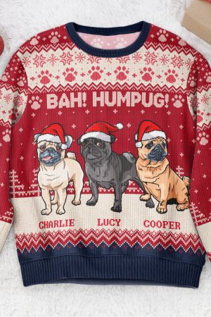 Bah Hum Pug Dog Lovers - Personalized Ugly Sweater