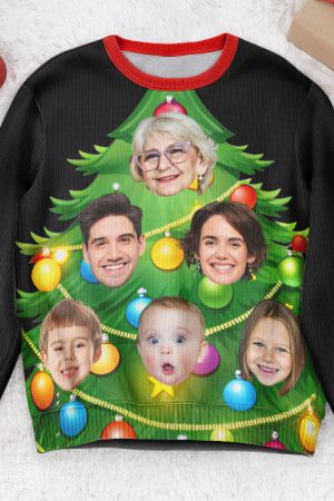 Custom Face Walking Christmas Tree - Personalized Photo Ugly Sweater