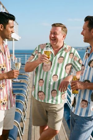 Custom Funny Face Retro Striped Pattern Trendy Summer For Family Matching - Personalized Photo Hawaiian Shirt