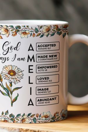 God Says I Am Name Letter In Bible With Stained Glass Birth Flower - Personalized Mug