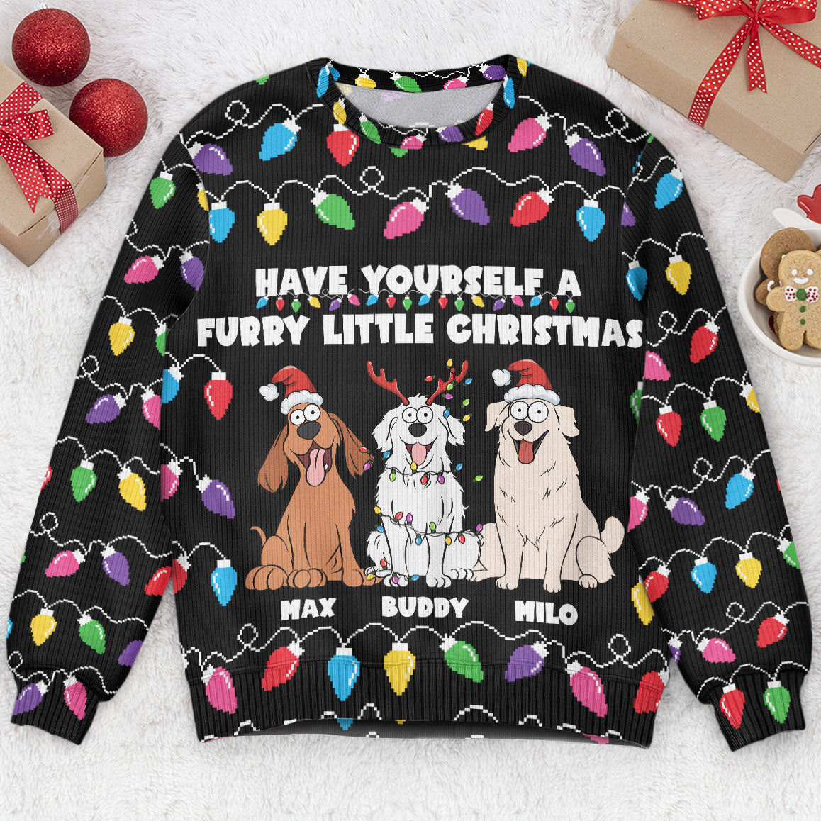 Have Yourself A Furry Little Christmas Funny Dog Lovers - Personalized Ugly Sweater - Image 2
