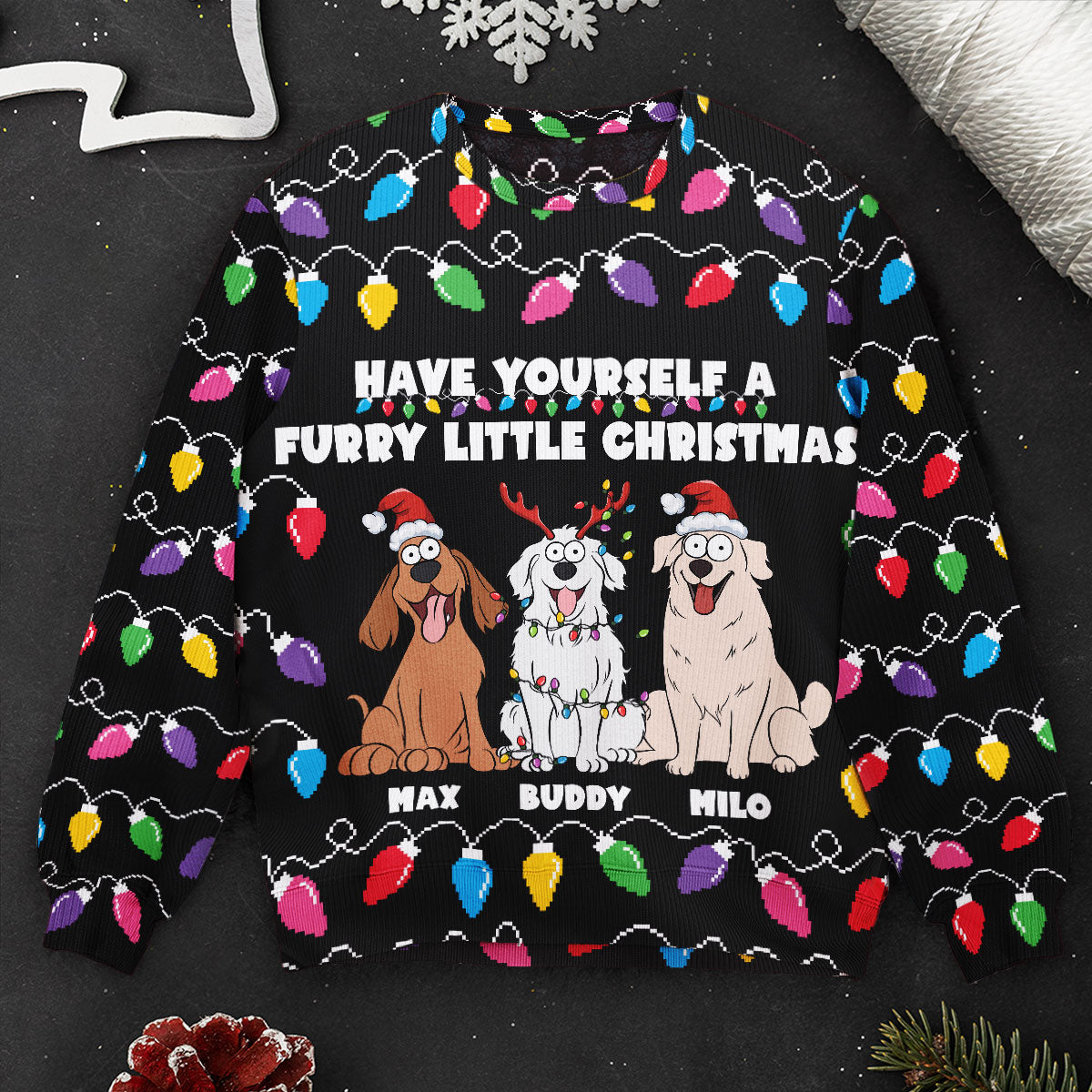 Have Yourself A Furry Little Christmas Funny Dog Lovers - Personalized Ugly Sweater - Image 3