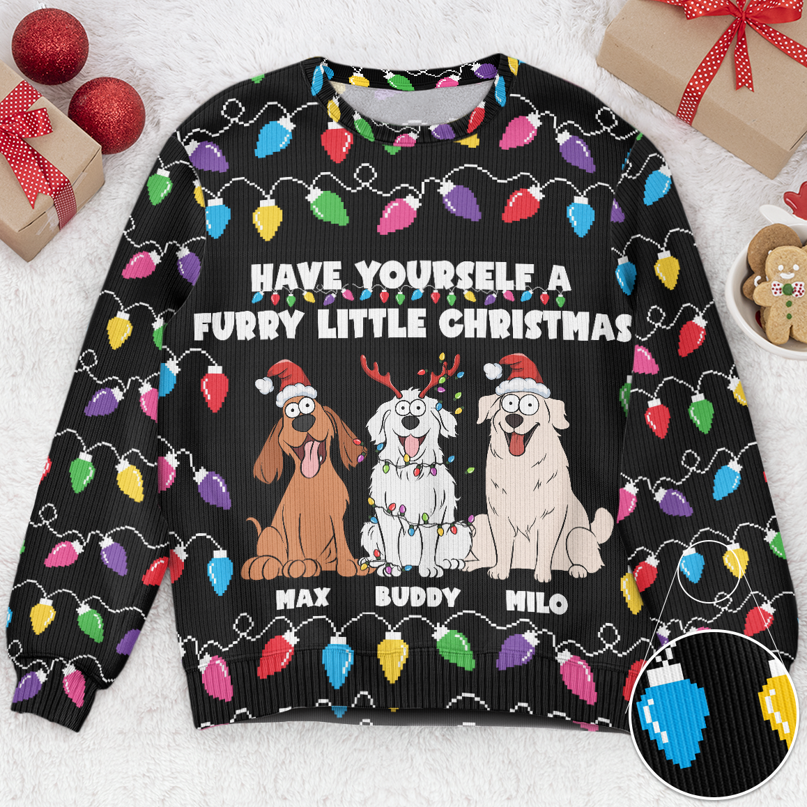 Have Yourself A Furry Little Christmas Funny Dog Lovers - Personalized Ugly Sweater - Image 4