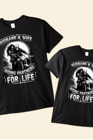 Husband And Wife Riding Partners For Life - Personalized Matching Shirts
