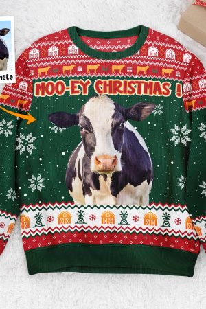 Moo-Ey Christmas - Personalized Photo Ugly Sweater