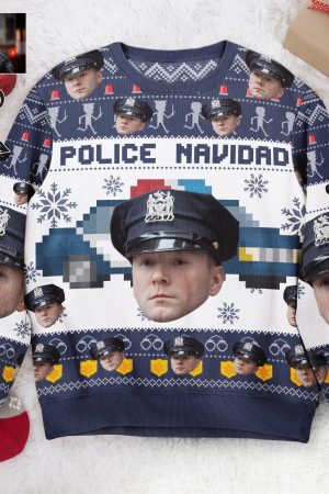 Police Navidad - Personalized Photo Ugly Sweater - Police Officer Gifts for Men