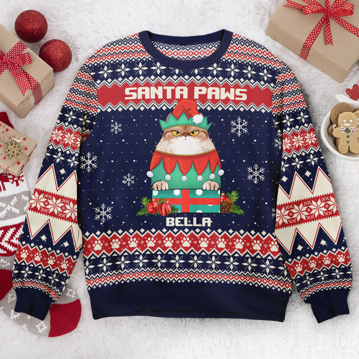 Santa Paws Christmas Sweater - Personalized Ugly Sweater - Image 2