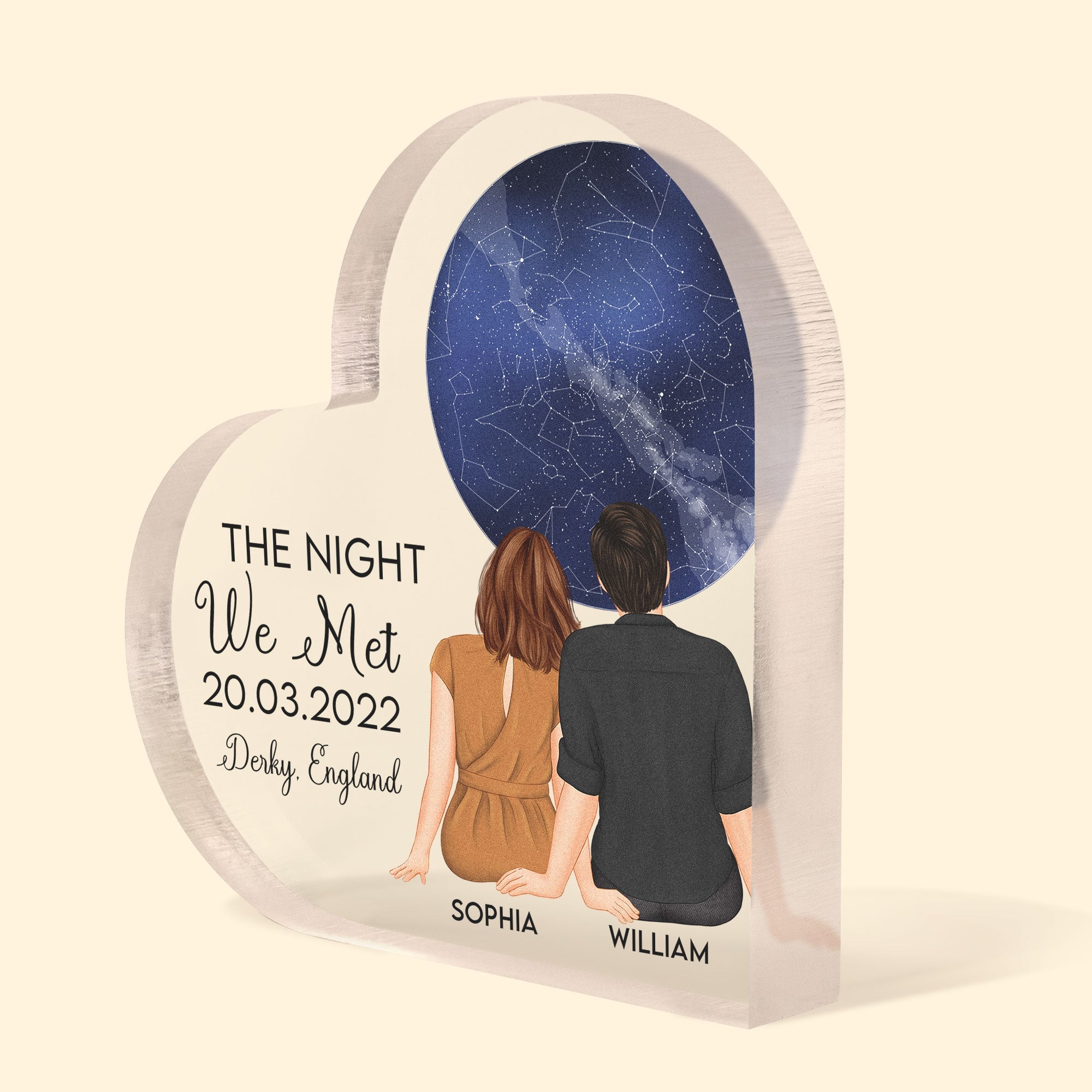 The Night We Met Custom Star Map - Personalized Heart Shaped Acrylic Plaque - Image 2