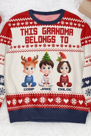 This Grandma Belongs To Grandkids - Personalized Ugly Sweater