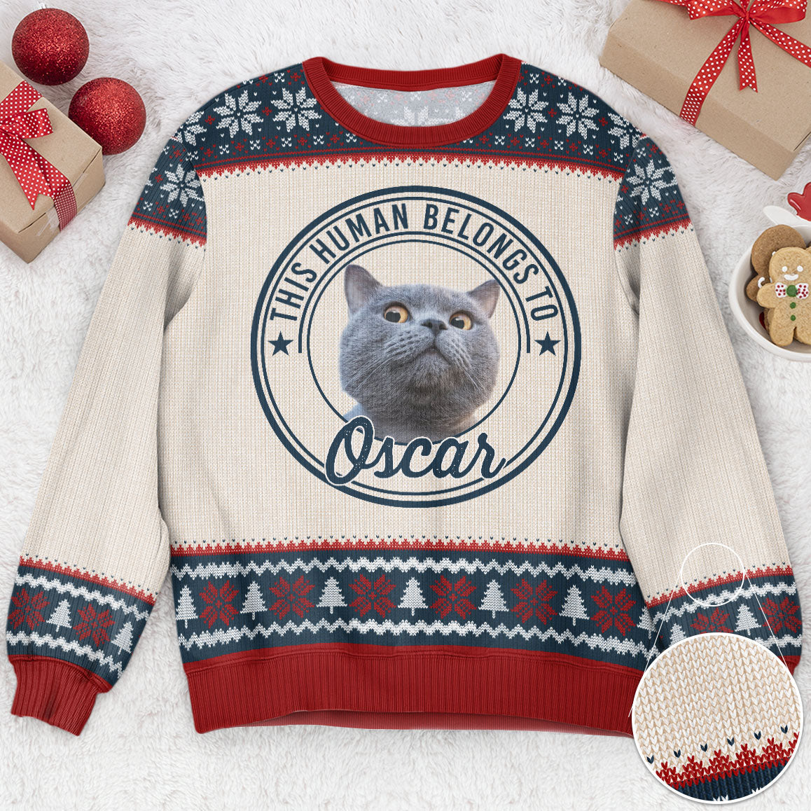 This Human Belongs To - Personalized Ugly Sweater - Image 2