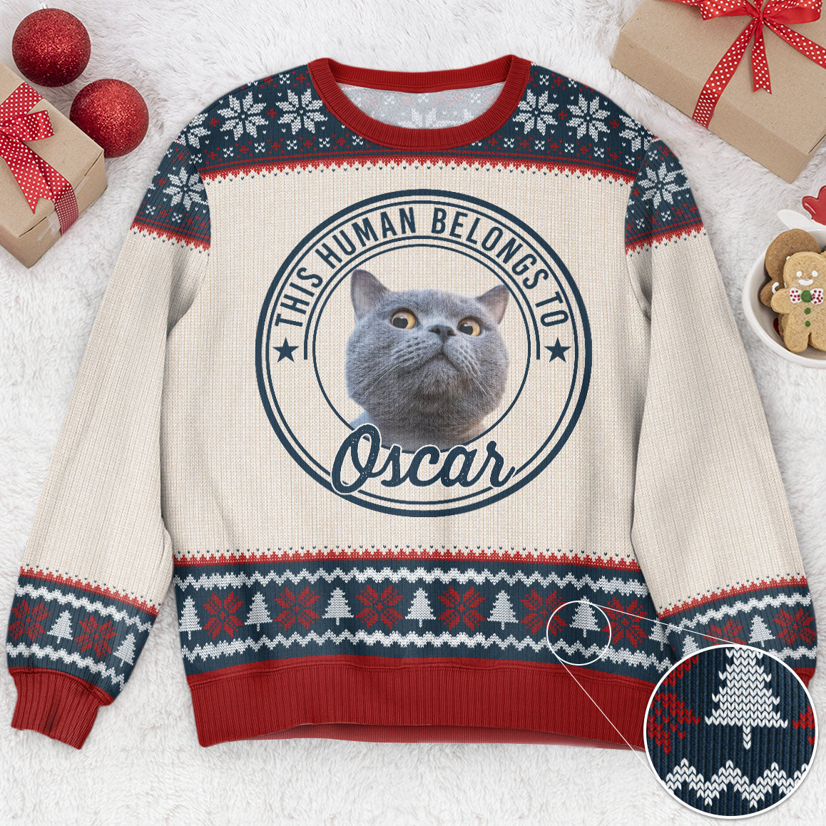 This Human Belongs To - Personalized Ugly Sweater - Image 3